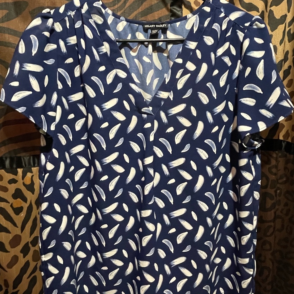 Hilary Radley Navy and White Patterned Blouse